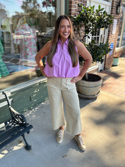 scallop pocket detail khaki cropped pants kj clothier