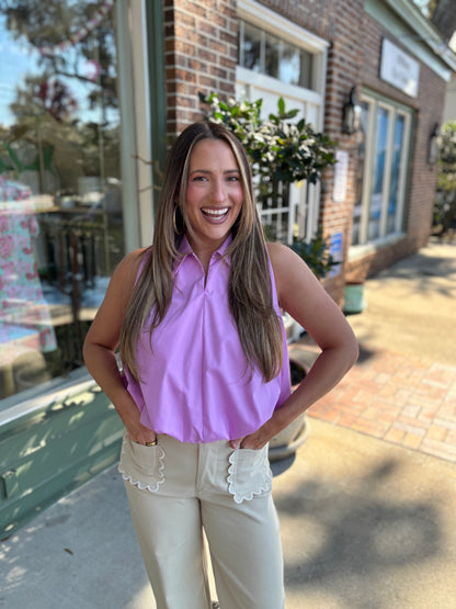 bubble hem tank with collar kj clothier