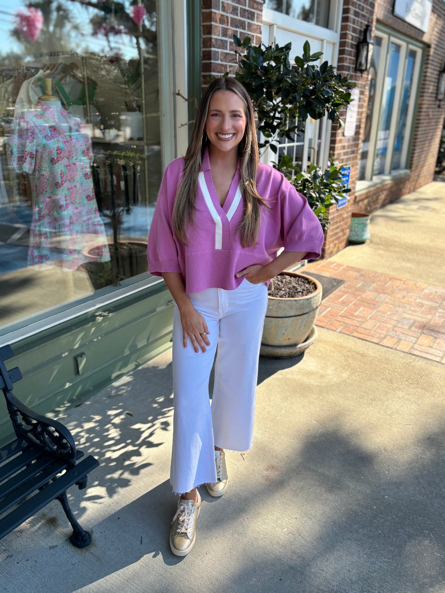 lightweight magenta sweater with collar detail kj clothier