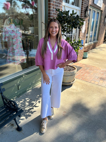 lightweight magenta sweater with collar detail kj clothier