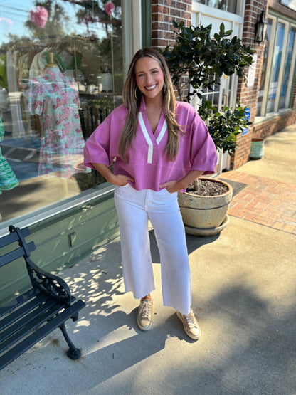 lightweight magenta sweater with collar detail kj clothier