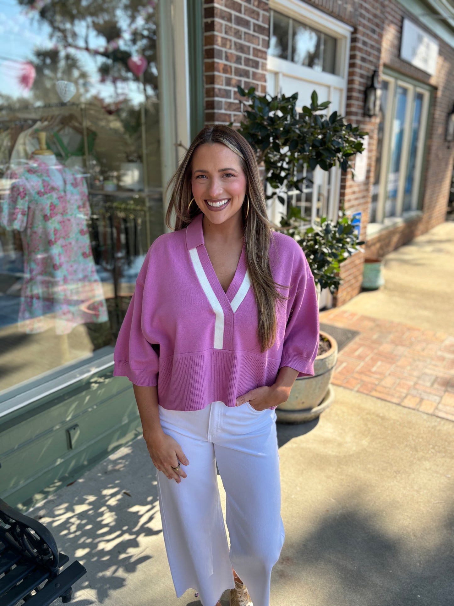 lightweight magenta sweater with collar detail kj clothier