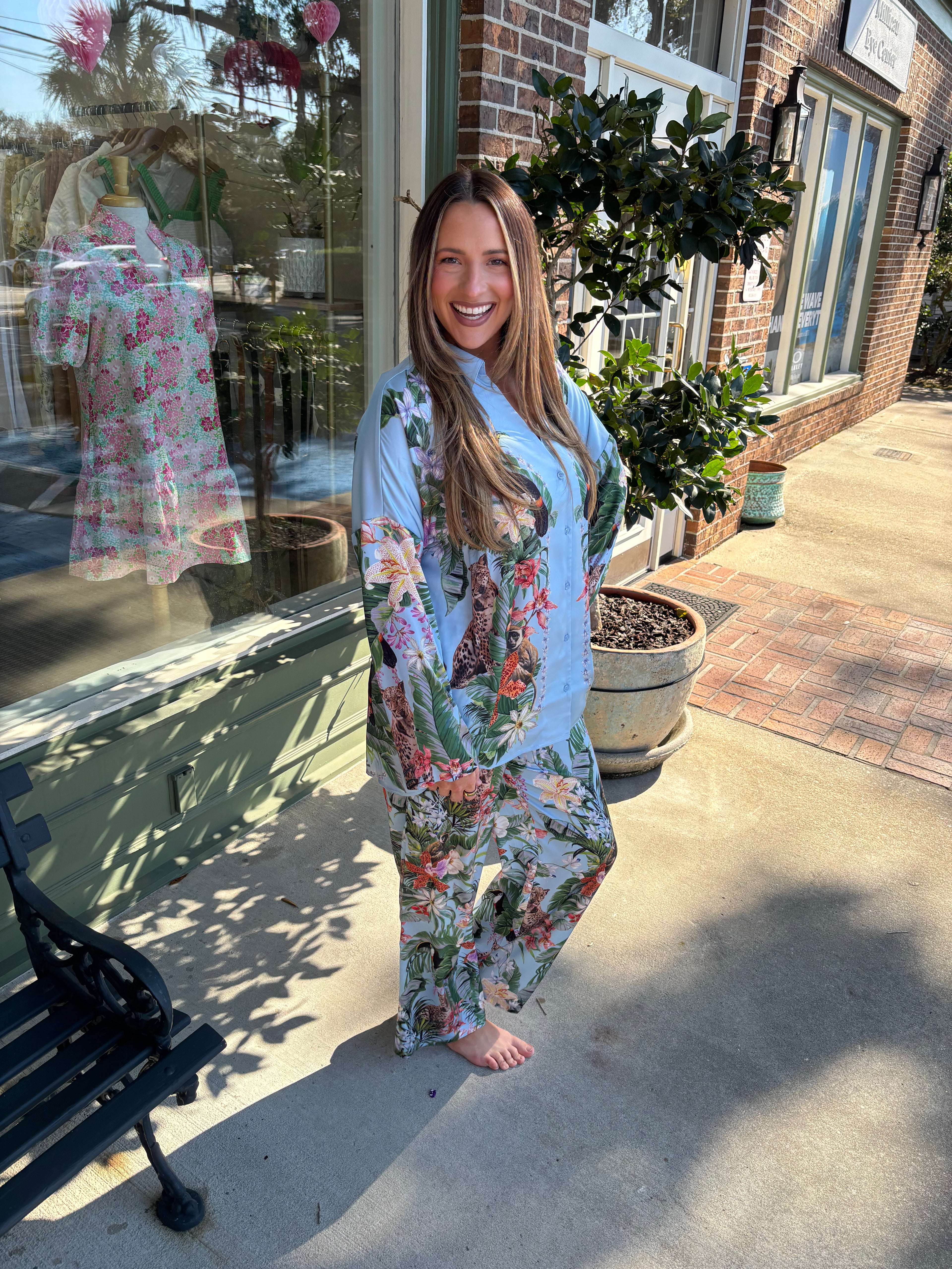 jungle print pajama pant set show me your mumu kj clothier