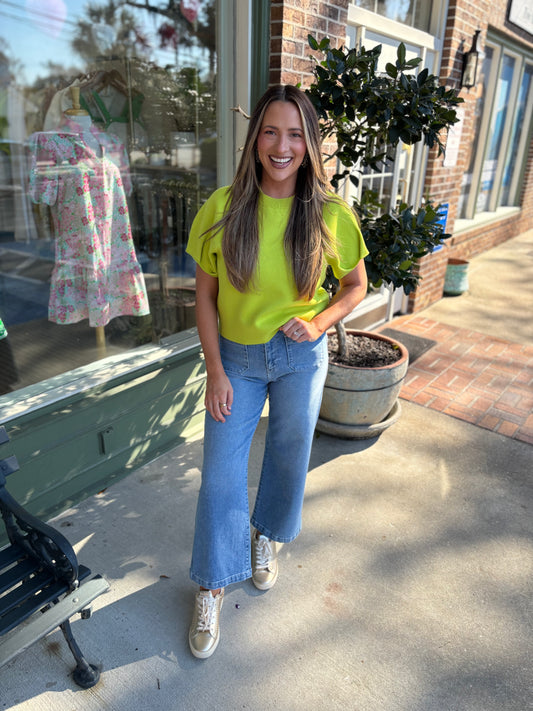 citrus green short sleeve sweater kj clothier