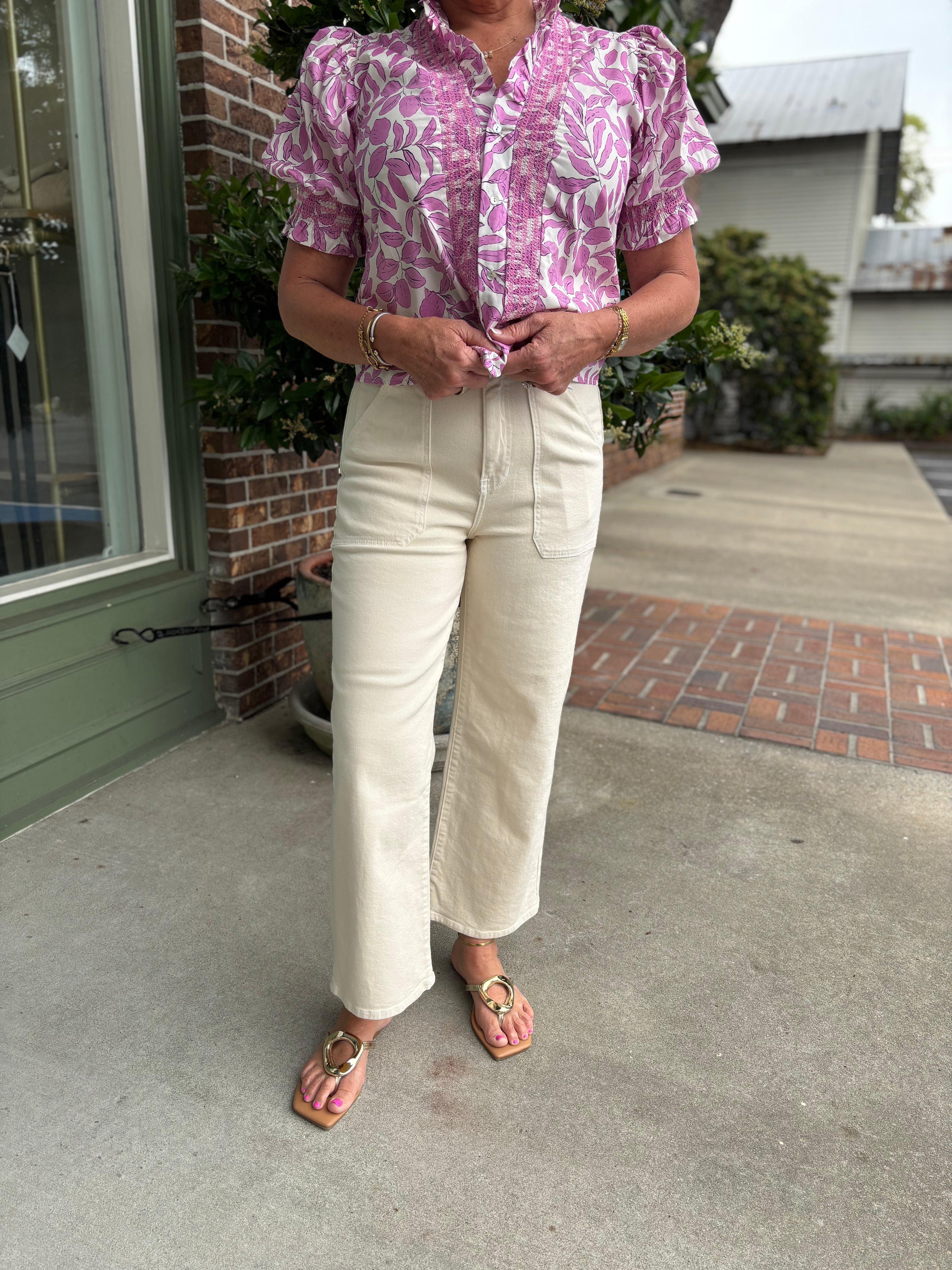 Cargo Pocket Wide Leg Denim - Almond
