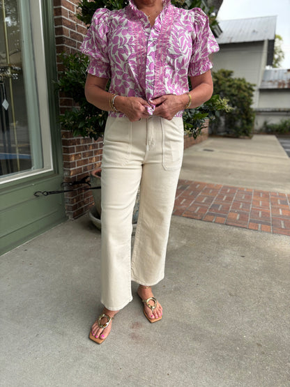 Cargo Pocket Wide Leg Denim - Almond