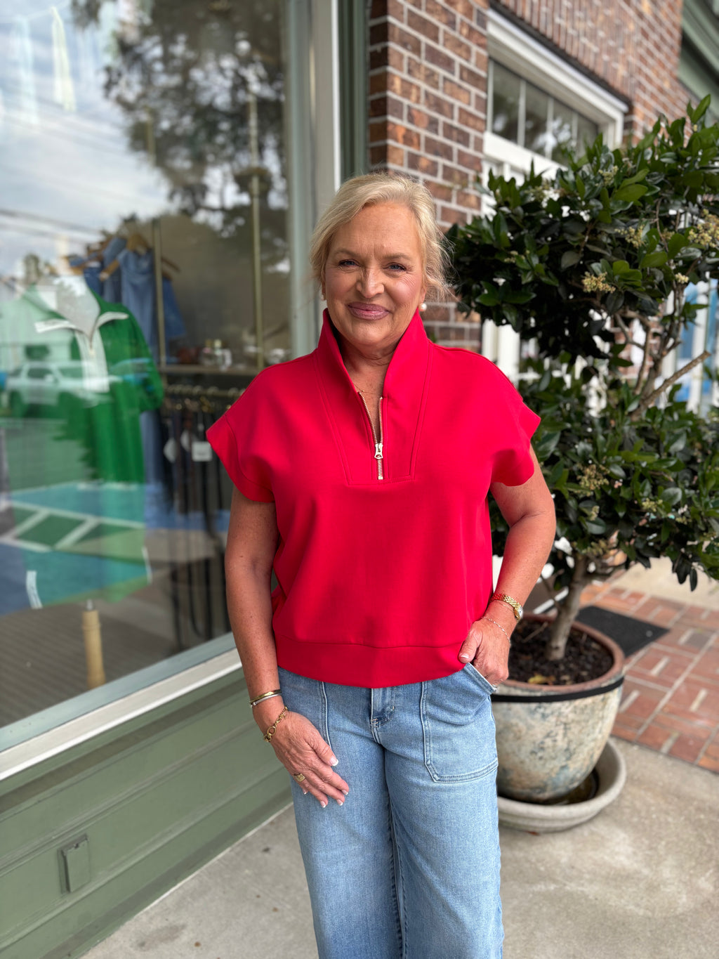 Everyday Short Sleeve Quarter Zip - Red