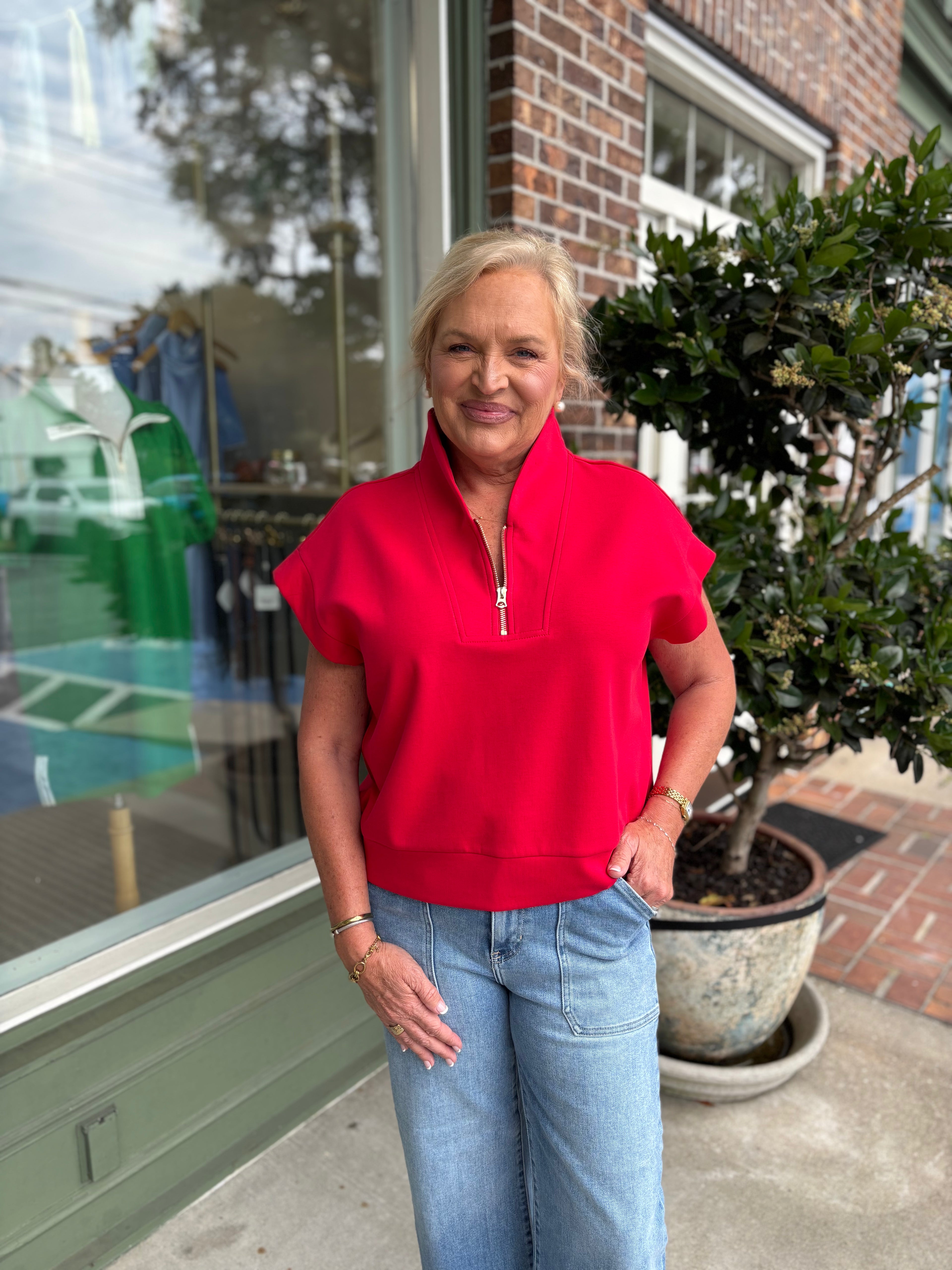 Everyday Short Sleeve Quarter Zip - Red