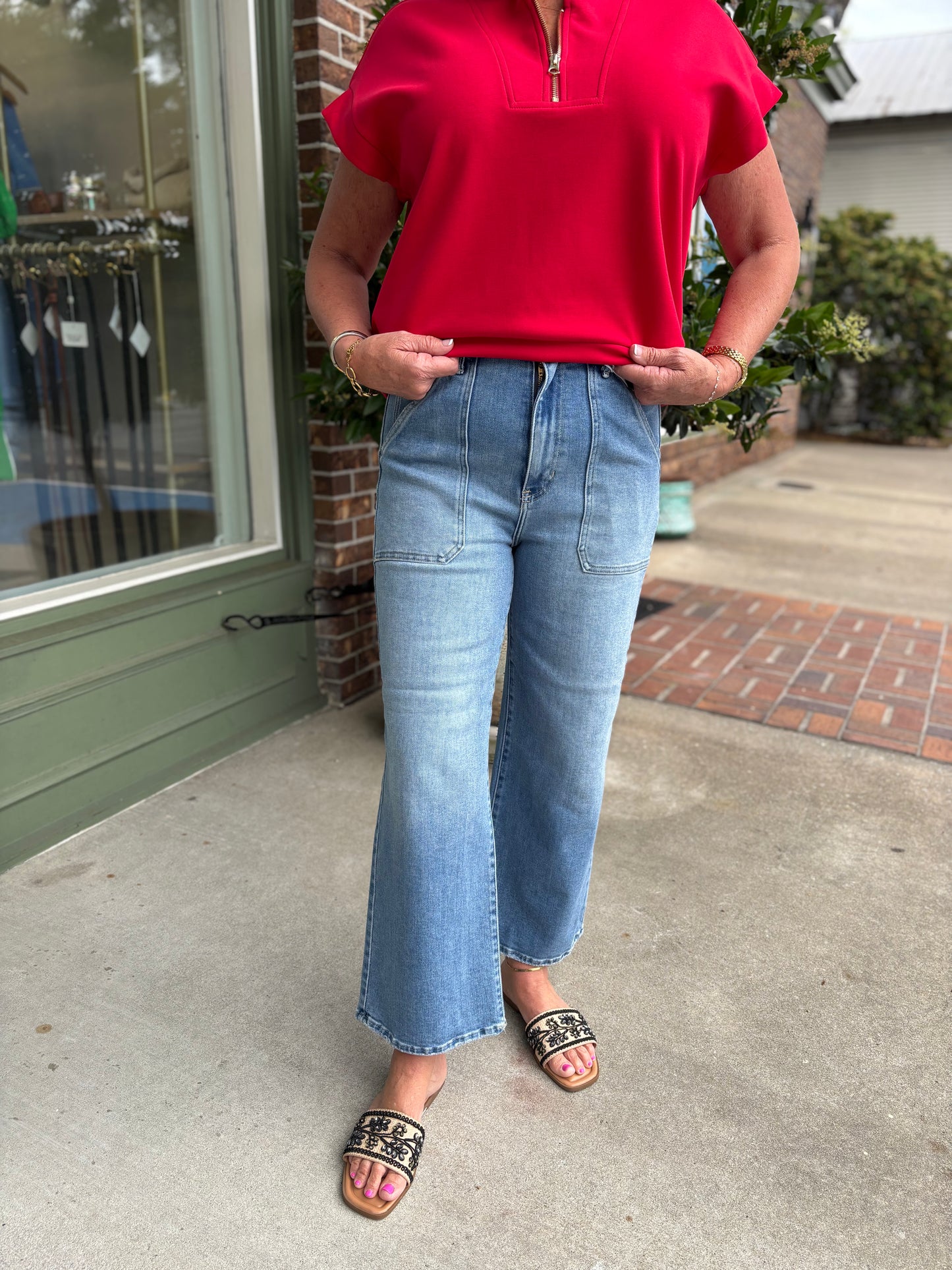Cargo Pocket Wide Leg Denim - Medium Wash
