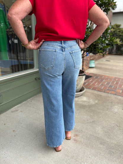 Cargo Pocket Wide Leg Denim - Medium Wash