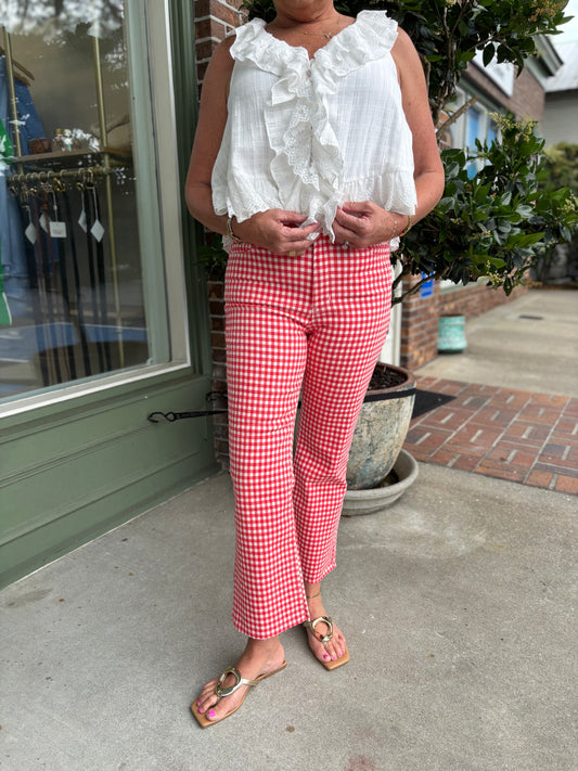 Tonal Crop Flare - Red Gingham