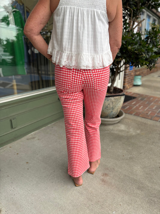 Tonal Crop Flare - Red Gingham