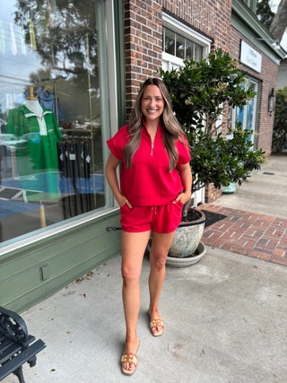 Everyday Short Sleeve Quarter Zip - Red