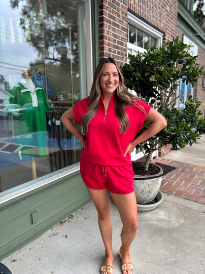 Everyday Short Sleeve Quarter Zip - Red