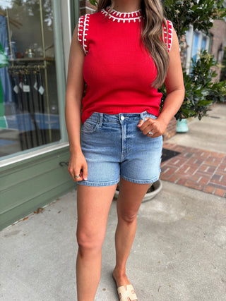 Hidden Slit Denim Shorts - Light Wash