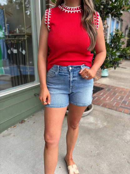 Hidden Slit Denim Shorts - Light Wash