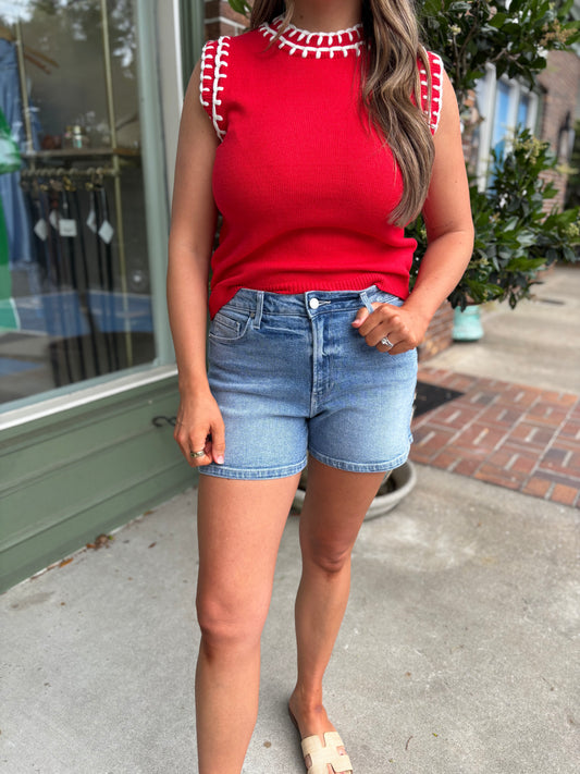 Hidden Slit Denim Shorts - Light Wash