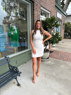 Boat Neck Sleeveless  Mini Dress - Cream