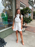 Cowl Neck Sleeveless Mini Dress - White