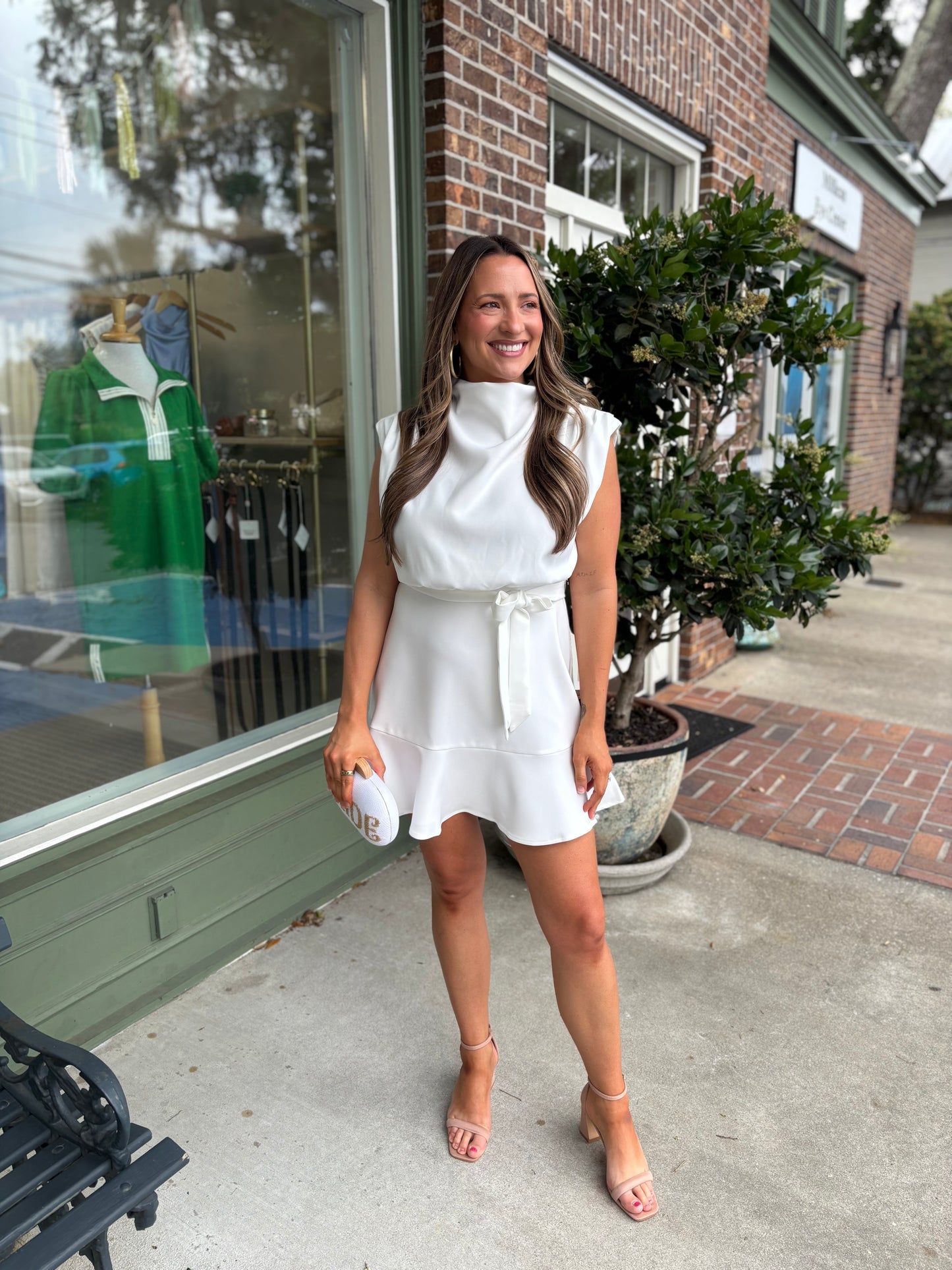 Cowl Neck Sleeveless Mini Dress - White