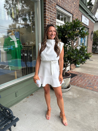 Cowl Neck Sleeveless Mini Dress - White