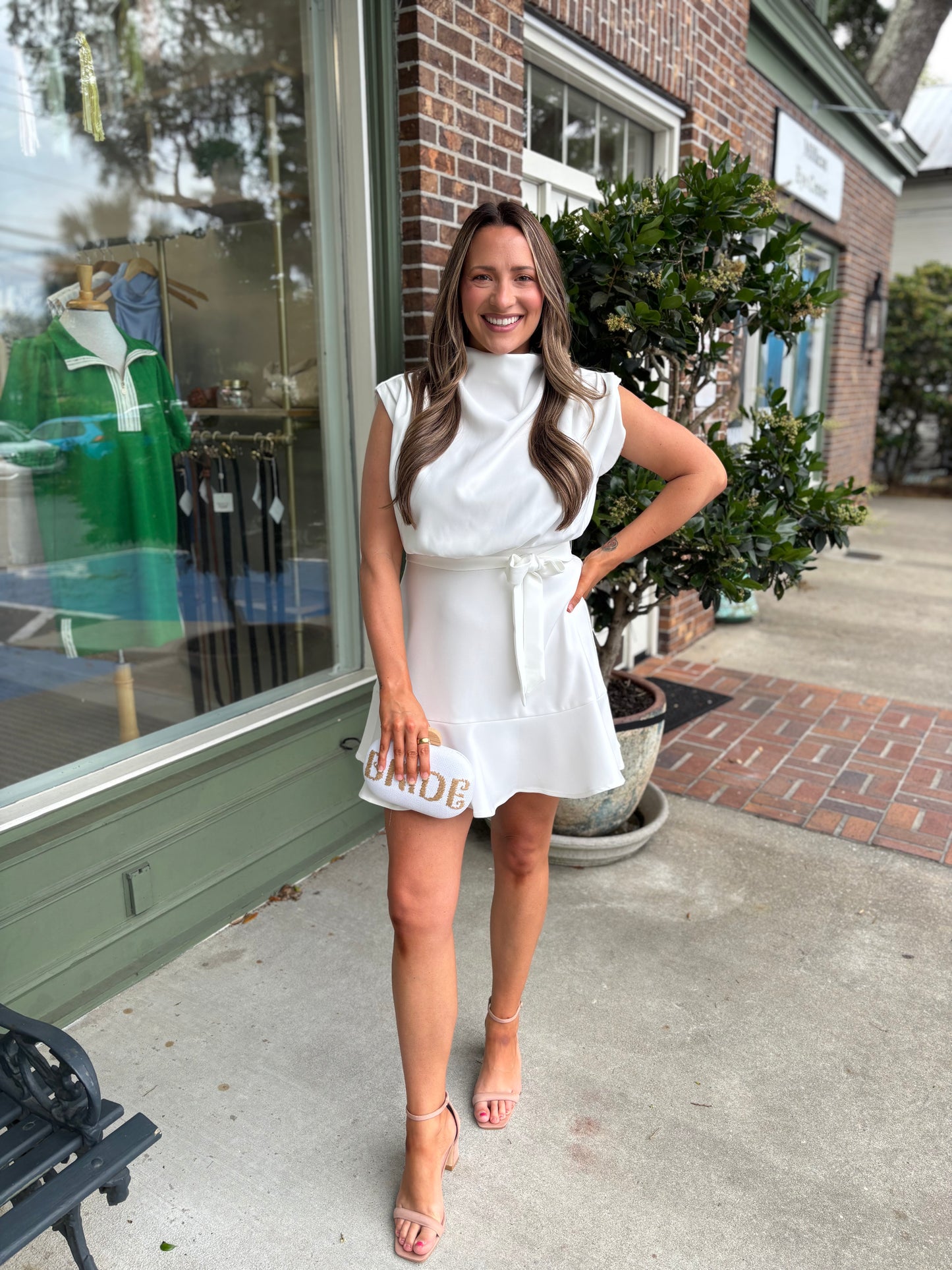 Cowl Neck Sleeveless Mini Dress - White
