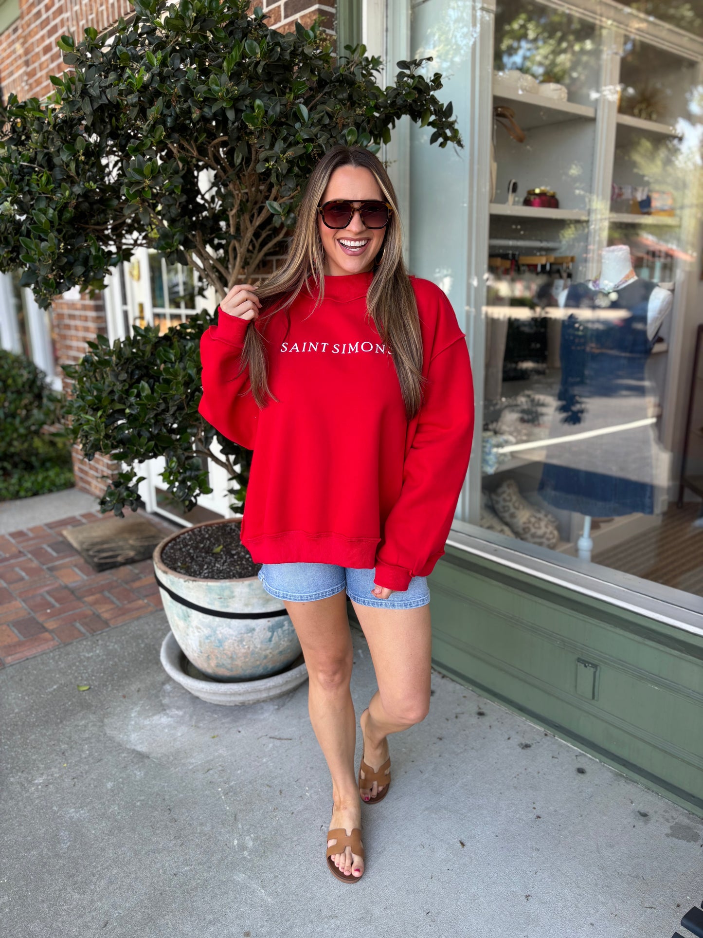 Saint Simons Mock Neck Sweatshirt - Red