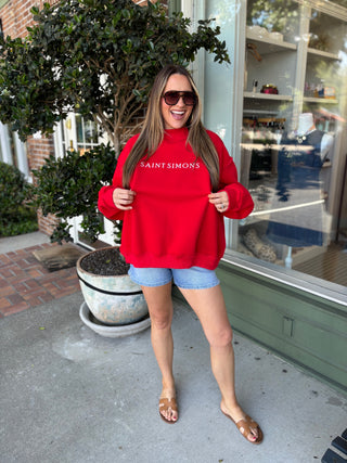 Saint Simons Mock Neck Sweatshirt - Red