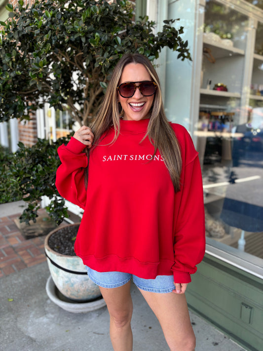 Saint Simons Mock Neck Sweatshirt - Red