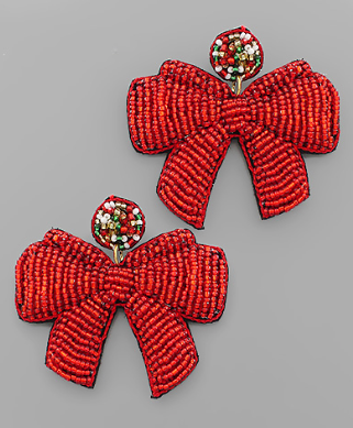 Christmas Ribbon Beaded Earrings