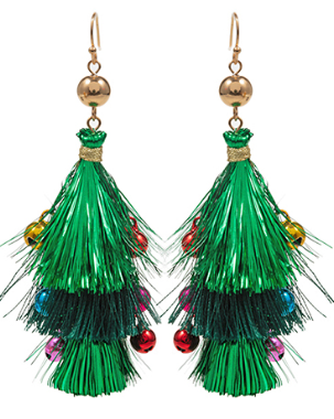 Hanging Ornament Tassel Earrings - Green