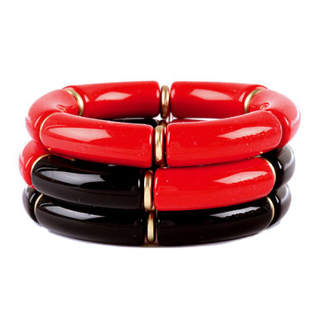 Chunky Tube Bracelets - Red/Black
