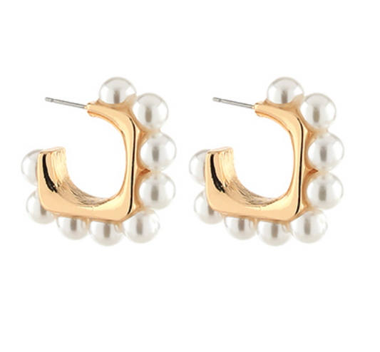 Square Pearl Hoop Earrings