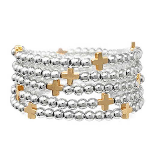 5 Row Stack Cross Beaded Bracelet Bundle