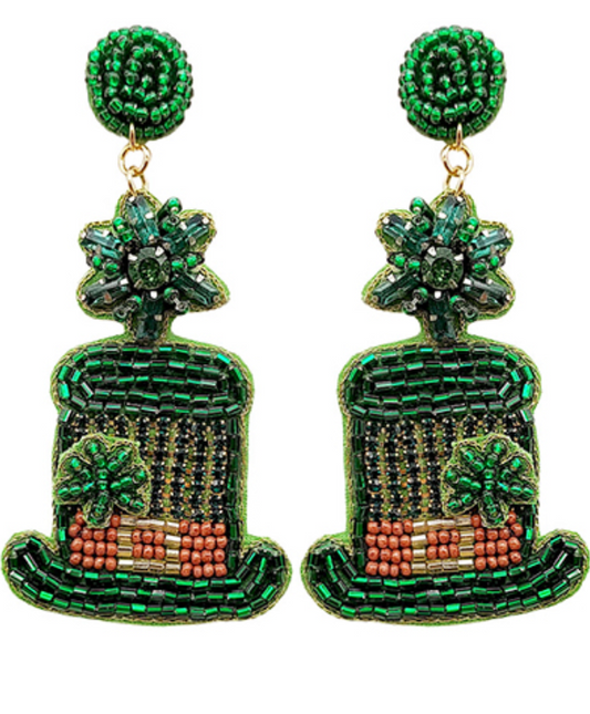 Shamrock Hat Beaded Earrings