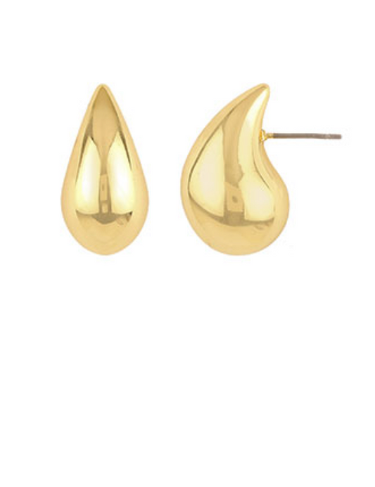 Small Puff Tear Drop Earrings - Gold