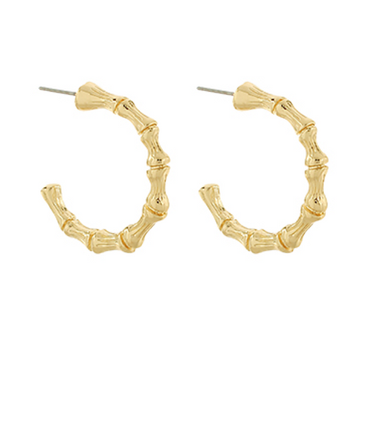 Bamboo Textured Brass Hoops - Gold