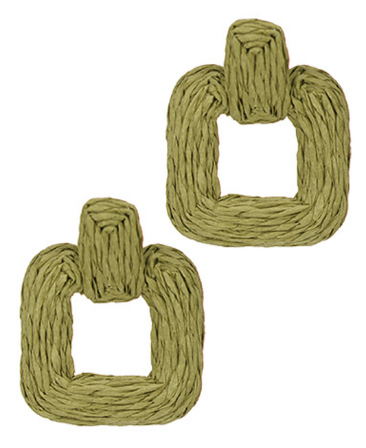 Wrapped Rafia Door Knocker Earrings - Olive