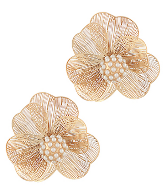 Flower Filigree & Pearl Earrings