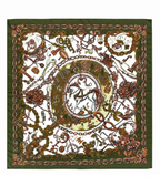 Horse and Chain Print Silky Scarf - Olive