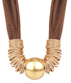 Mesh & Metal Ball Necklace - Brown & Gold