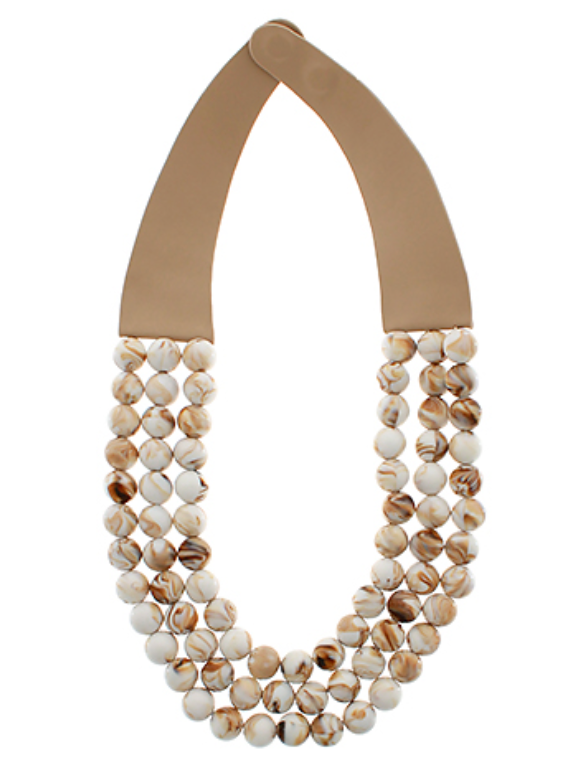3 Row Faux Stone Beaded Necklace - Ivory