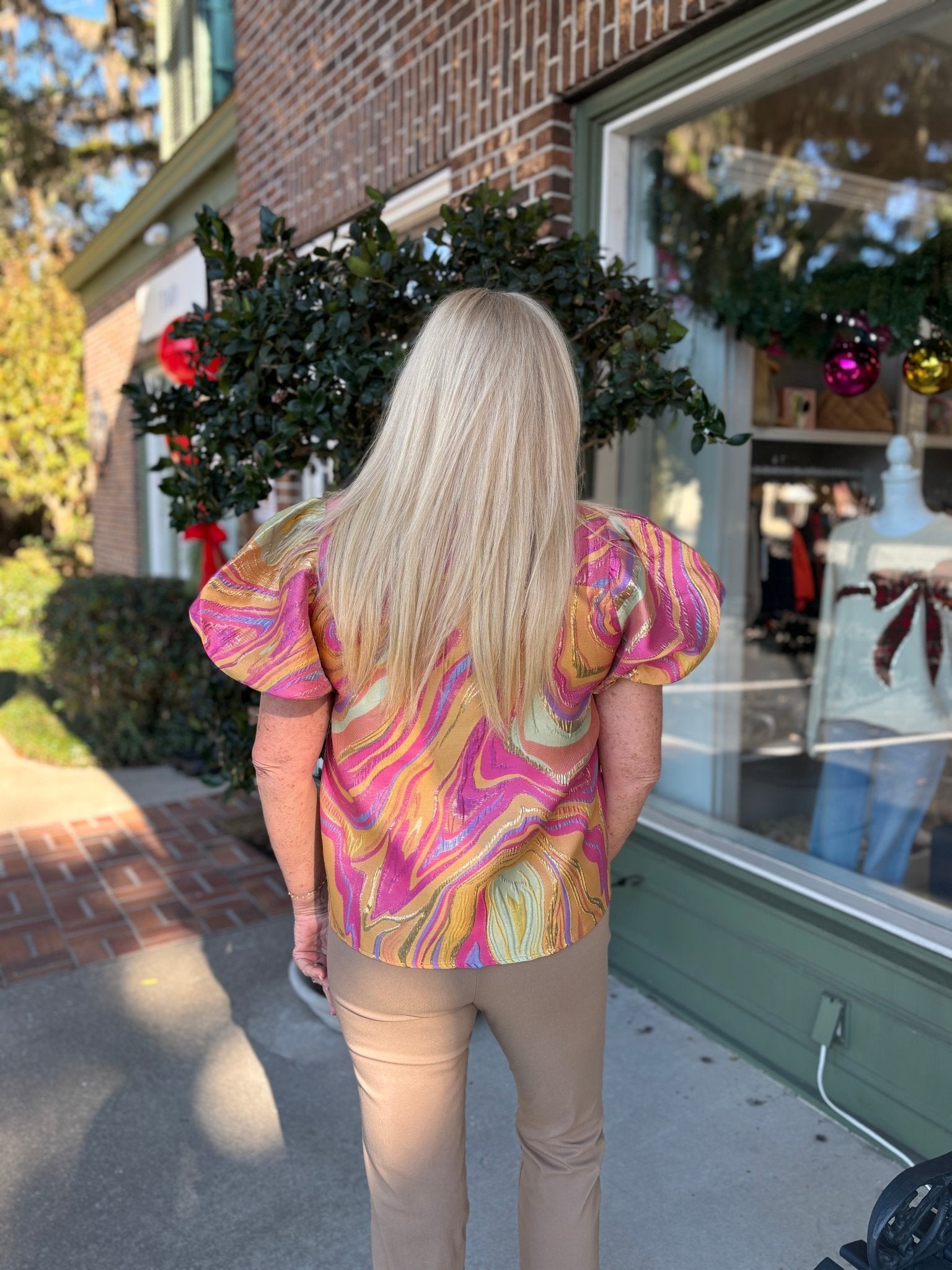 Abstract Jacquard Top - Mustard Mix - KJ Clothier