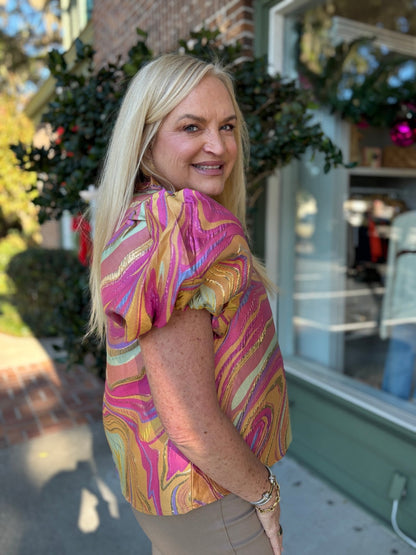 Abstract Jacquard Top - Mustard Mix - KJ Clothier