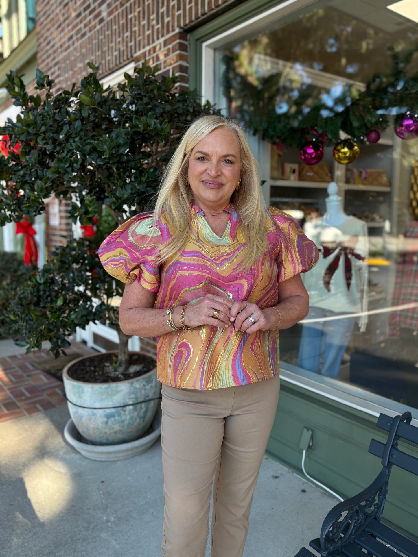 Abstract Jacquard Top - Mustard Mix - KJ Clothier