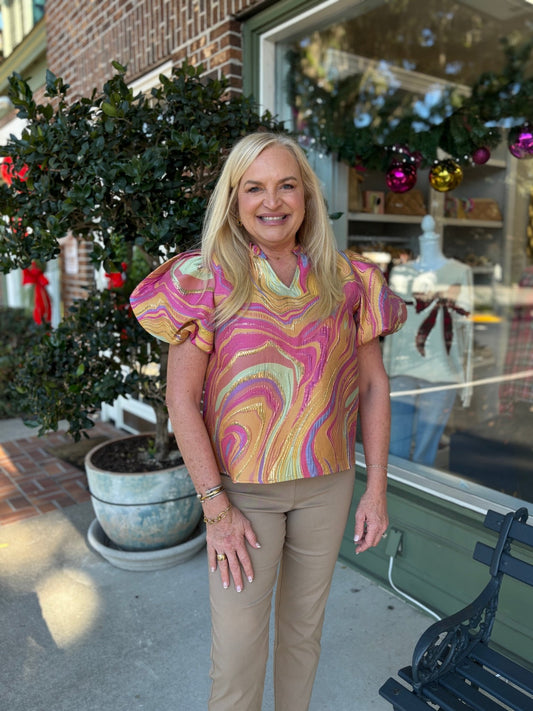 Abstract Jacquard Top - Mustard Mix - KJ Clothier