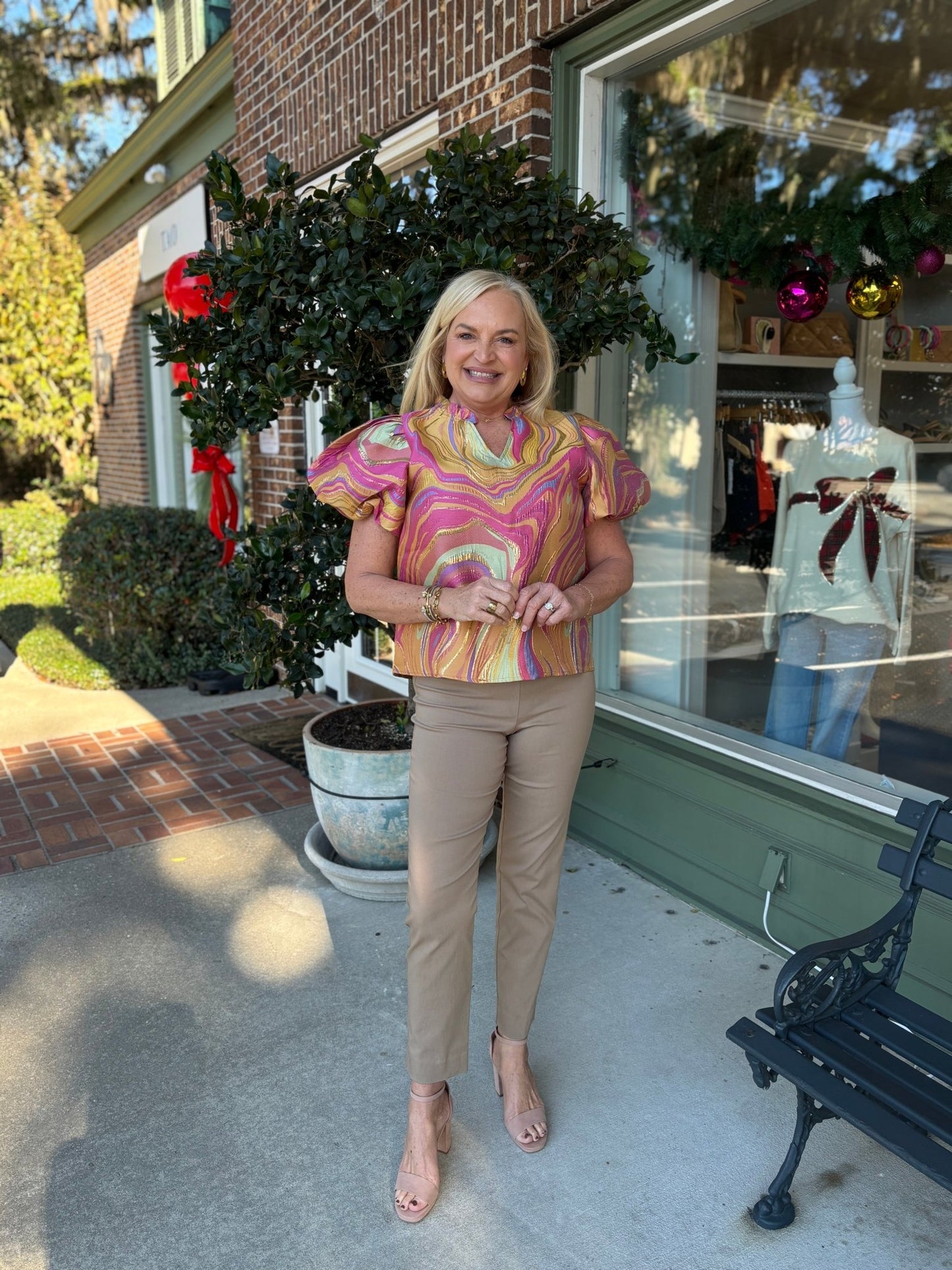 Abstract Jacquard Top - Mustard Mix - KJ Clothier