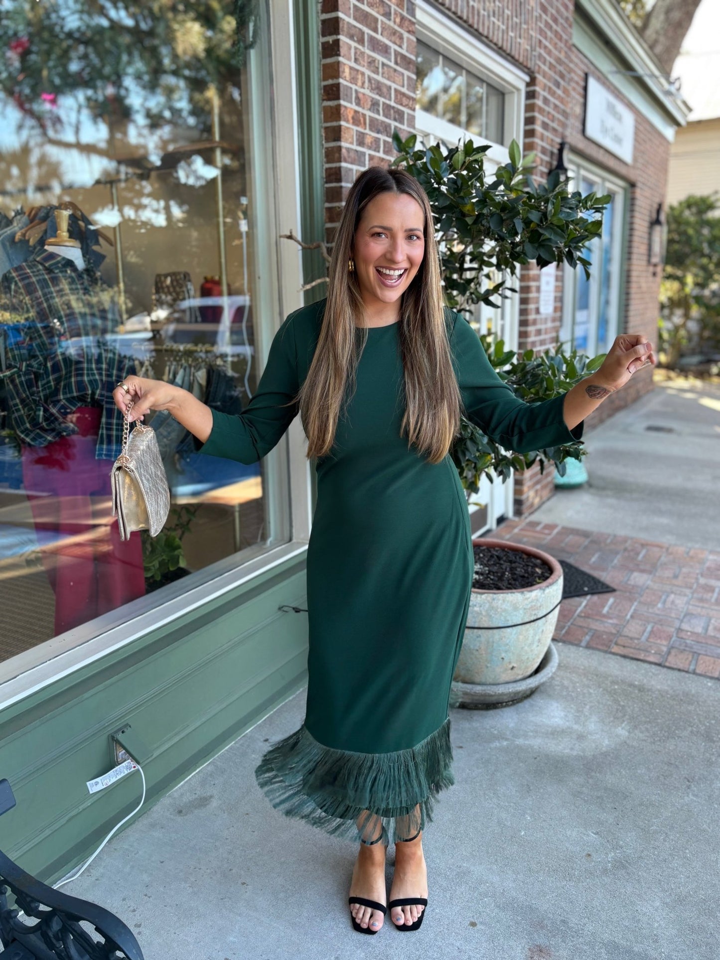Alannah Fringe Midi Dress - Emerald - KJ Clothier