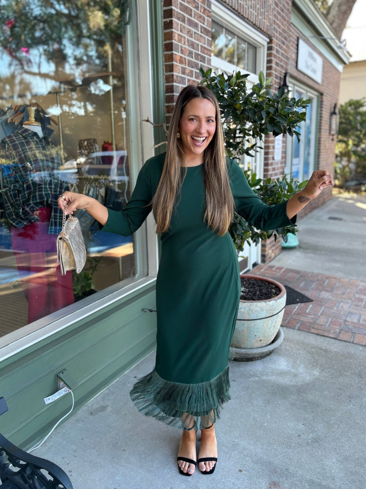 Alannah Fringe Midi Dress - Emerald - KJ Clothier