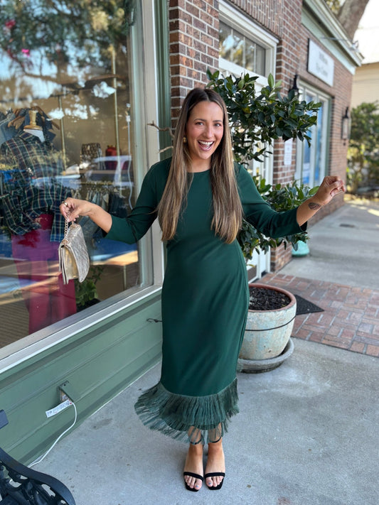 Alannah Fringe Midi Dress - Emerald - KJ Clothier